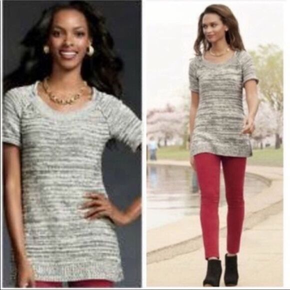 CAbi Style 973 Marled Short Sleeve Neutral Sweater Tunic Gray Medium - Picture 3 of 16